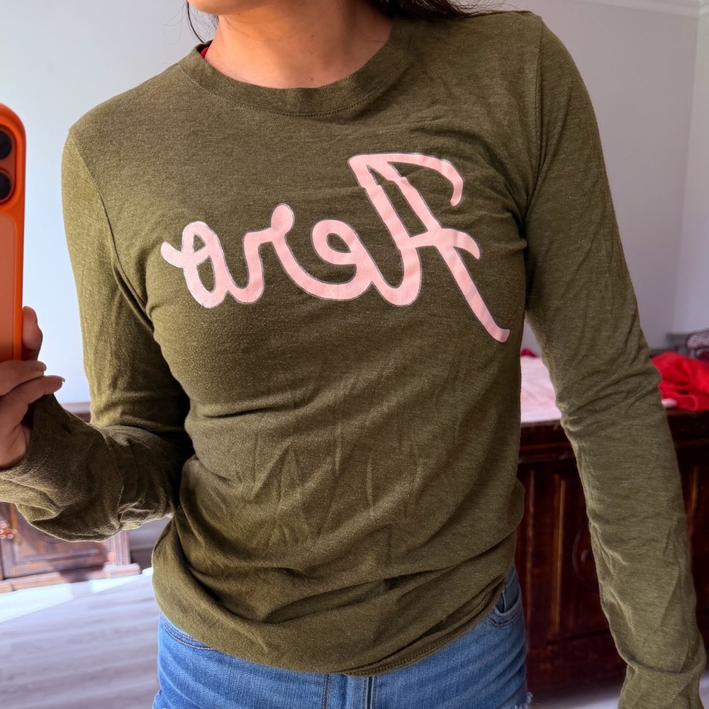 Aero Green Long Sleeve Top with Pink Logo